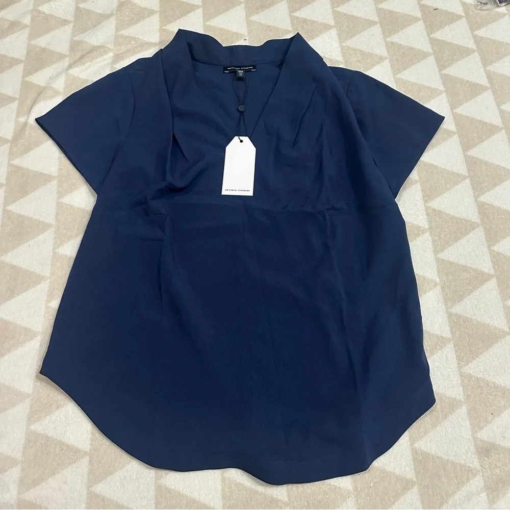 Universal standard navy blue vneck blouse